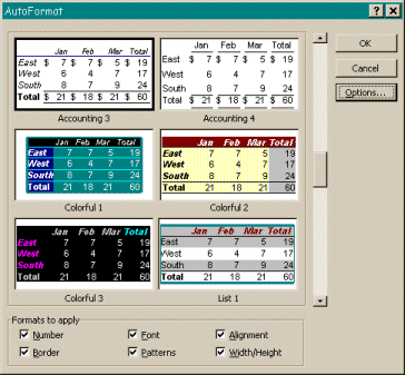 Select a format from the AutoFormat 
function